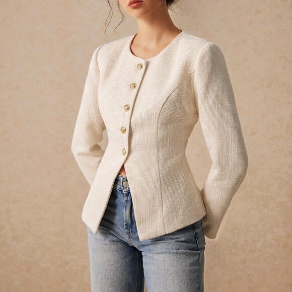 Apricot Casual Women's Elegant Wool Coat With Front Button Closure - Picture 5 of 7